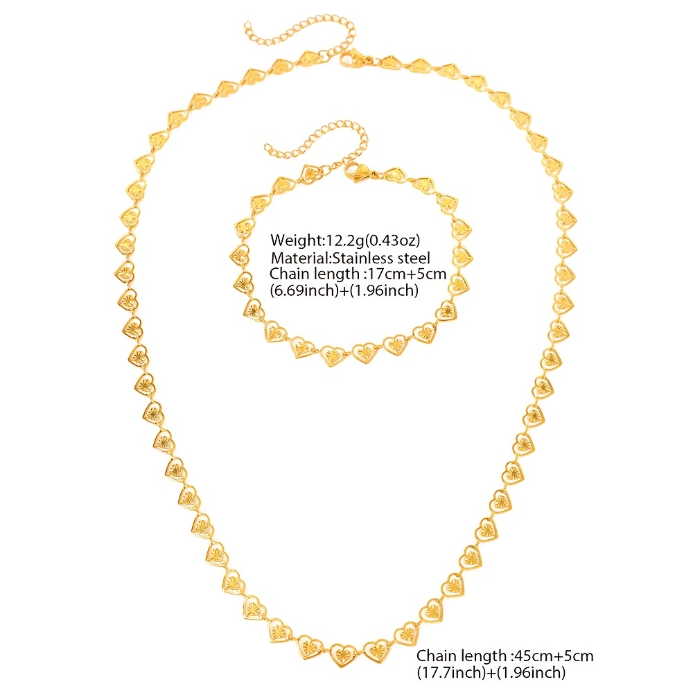 2pcs Stainless Steel Heart to Heart Bracelet Necklace Set
